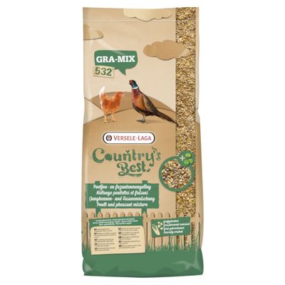 Versele-Laga Country's Best Gra-Mix. Poultry feed with image of chicken, chick, pheasant and quail on the packaging.
