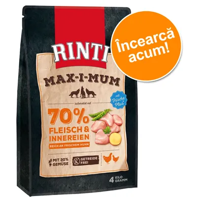 Rinti Max-i-mum, 70% Fleisch & Innereien, mit Frische Plus, mit 30% Gemüse, getreidefrei, reich an frischem Huhn, 4 Kilogramm. Încearcă acum! Text în germană. Rinti Max-i-mum, 70% Fleisch & Innereien, mit Frische Plus, mit 30% Gemüse, getreidefrei, reich an frischem Huhn, 4 Kilogramm. Încearcă acum! Text în germană.