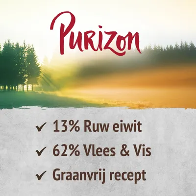 Purizon, 13% ruw eiwit, 62% vlees & vis, graanvrij recept
