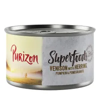 Testez-les ! Croquettes, boîtes et friandises Purizon pour chien - Boîte à l'unité Superfoods gibier & hareng avec potiron & grenade 140 g