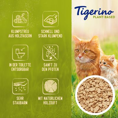 Tigerino Plantebasert kattesand av trefiber - Naturlig duft av tre, parfymefri