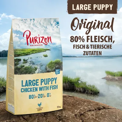Purizon Large Puppy Original, 80% Fleisch, Fisch & tierische Zutaten. Sorte: Chicken with Fish, 12kg Packung. Purizon Large Puppy Original, 80% Fleisch, Fisch & tierische Zutaten. Sorte: Chicken with Fish, 12kg Packung.
