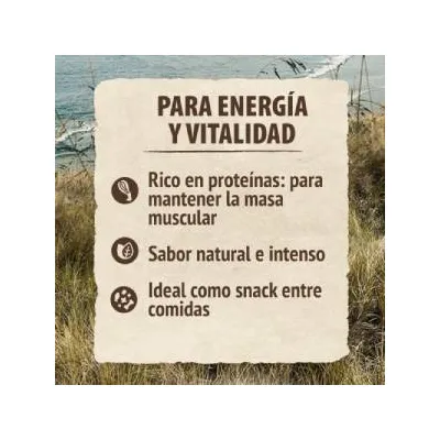 Para energía y vitalidad. Rico en proteínas: para mantener la masa muscular. Sabor natural e intenso. Ideal como snack entre comidas.