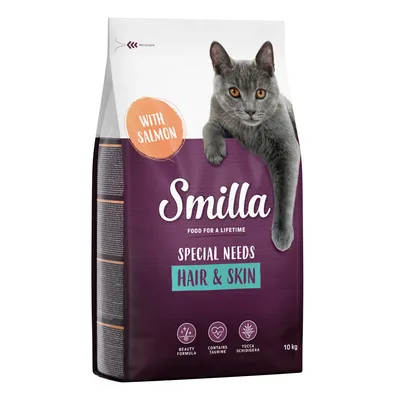 Smilla Special Needs Hair & Skin alimento para gatos con salmón, fórmula Beauty, contiene taurina, Yucca Schidigera, paquete de 10 kg.