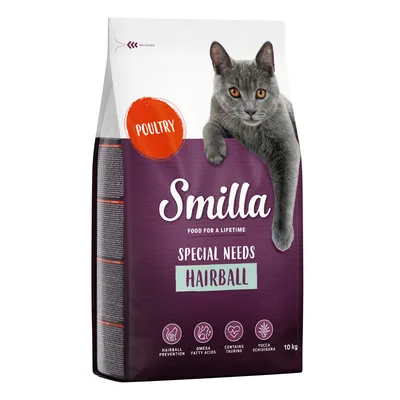 Smilla Special Needs Hairball храна за котки с птиче месо, 10 кг. Съдържа омега мастни киселини, таурин и юка шидигера. Подпомага превенцията на космени топки.