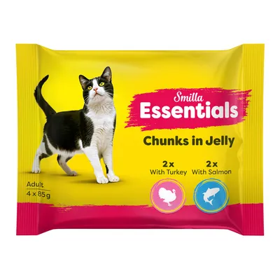 Smilla Essentials Chunks en gelatina, Adulto, 4x85g. 2x con pavo, 2x con salmón.
