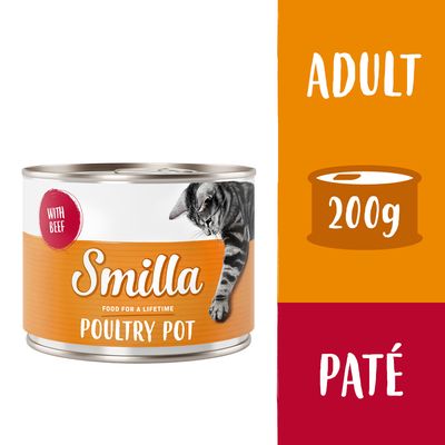 Smilla Poultry Pot hrana za mačke, sadrži taurin, bez žitarica, s pilećim srcima, proizvedeno u Njemačkoj, konzerva 200g.