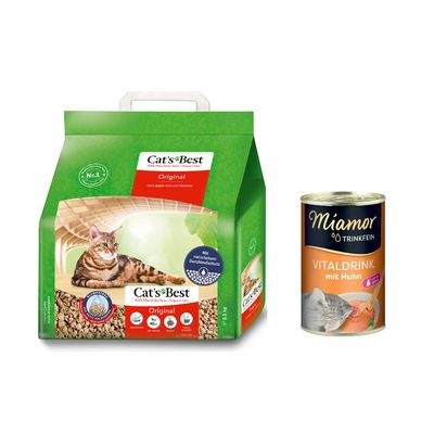 Litière Cat's Best Original pour chat + Boisson Miamor Trinkfein 135 ml en cadeau ! 5 L