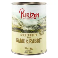  Purizon Original Adult 12 x 400 g - Filetto di pollo con Selvaggina, Coniglio con Zucca e Mirtilli rossi