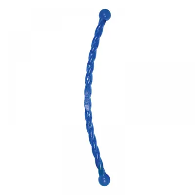 Blaues, gedrehtes Spielzeug aus Kunststoff mit Kugeln an beiden Enden.