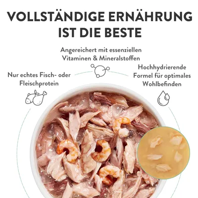 Schesir Complete Nutrition Filet en gelée 6 x 85 g en boîtes - thon avec des crevettes