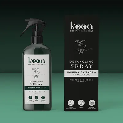 kooa spray ułatwiający rozczesywanie z ekstraktem z moringi i olejem pracaxi. Zawiera aloes, olej jojoba i witaminę E. Bez testów na zwierzętach, wegański, naturalne składniki.