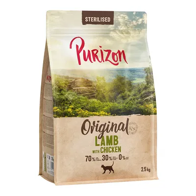 Purizon Sterilised Original Lamb with Chicken, 2,5 kg. 70 % maso a ryby, 30 % zelenina, 0 % obiloviny.
