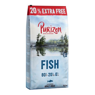 12 kg + 20% gratis! Purizon, karma sucha dla psa, 14,4 kg Adult, ryba, bez zbóż