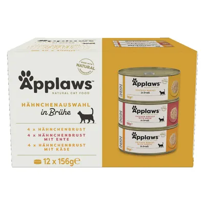 Applaws Natural Cat Food, izbor piščanca v juhi. 12 x 156g: 4x piščančje prsi, 4x piščančje prsi z raco, 4x piščančje prsi s sirom. Iz naravnih sestavin.