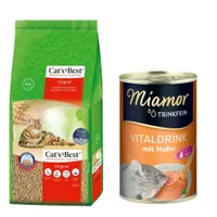 Litière Cat's Best Original pour chat + Boisson Miamor Trinkfein 135 ml en cadeau ! - 40 L (environ 17,2 kg)