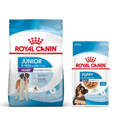 Royal Canin Size Dry Dog Food + Royal Canin Wet Dog Food - 15% Off! * - Giant Junior (15kg) + Maxi Puppy in Gravy (10 x 140g)