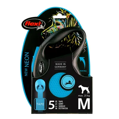 Flexi New Neon dog lead, Made in Germany, 5 metre tape, size M, suitable for dogs up to max. 25 kg.
