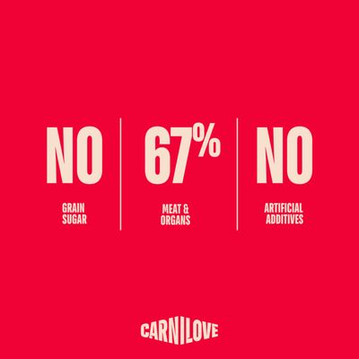 Žiadne obilniny, žiadny cukor, 67 % mäsa a orgánov, žiadne umelé prídavné látky. Carnilove.