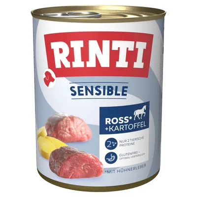 RINTI Sensible Ross + Kartoffel, mit Hühnerleber. Nur 2 tierische Proteine, glutenfrei für optimale Verträglichkeit.