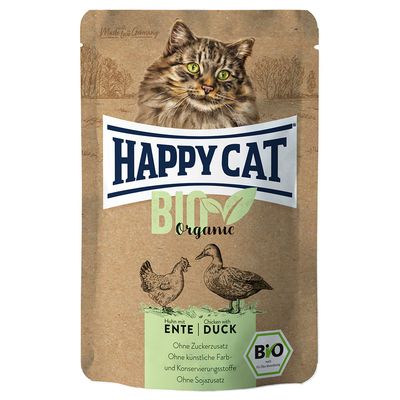 Økonomipakke: 24 x 85 g Happy Cat Bio portionspose Øko-Kylling & Øko-And