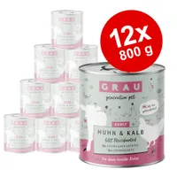 GRAU gabonamentes gazdaságos csomag 12 x 800 g - 6 x 800 g szárnyas & tengeri hal + 6 x 800 g csirke & borjú