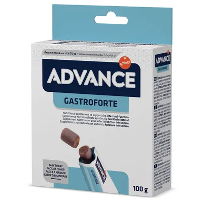 Advance Gastroforte, doplněk stravy na podporu střevní funkce. Doporučené použití: 3–5 dní. Snadno se jí. Velikost balení: 100 g.