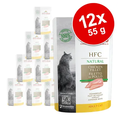 Almo Nature HFC Natural Adult Cat, филе от пиле, 12x55g. 100% от печалбата за природата. QR код за повече информация. Almo Nature HFC Natural Adult Cat, филе от пиле, 12x55g. 100% от печалбата за природата. QR код за повече информация.