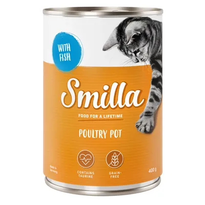 Smilla Poultry Pot con pescado, contiene taurina, sin cereales, 400g. Made in Germany. Alimento para toda la vida.