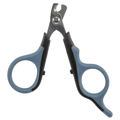 Nail clippers with blue-black handles and stainless steel blades, suitable for precise cutting of animal nails.