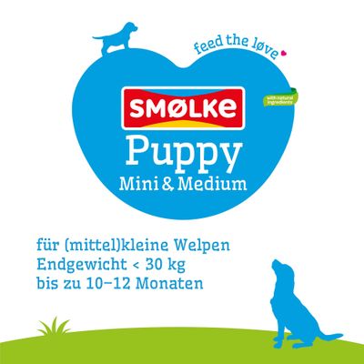 SMØLKE Puppy Mini & Medium, mit natürlichen Zutaten, für (mittel)kleine Welpen, Endgewicht unter 30 kg, bis zu 10–12 Monaten.