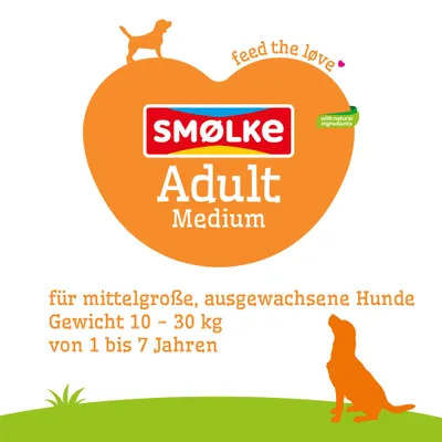 SMØLKE Adult Medium, mit natürlichen Zutaten, für mittelgroße ausgewachsene Hunde, Gewicht 10-30 kg, Alter 1 bis 7 Jahre.