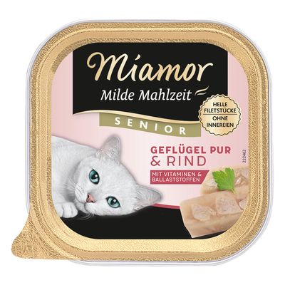 Sparpaket Miamor Milde Mahlzeit Senior 16 x 100 g Geflügel Pur & Rind