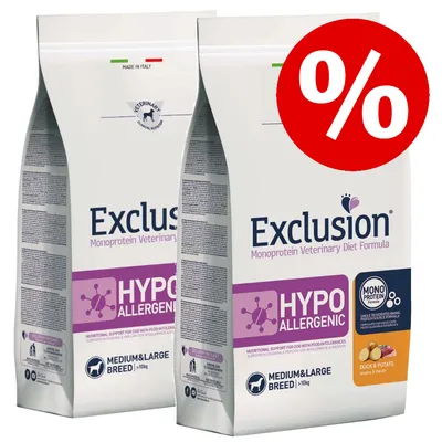 Exclusion Monoprotein Veterinary Diet Formula HYPOALLERGENIC, Medium & Large Breed >10kg, Mono Protein, Duck & Potato, Made in Italy, zwei Futtersäcke mit Prozentzeichen-Angebot