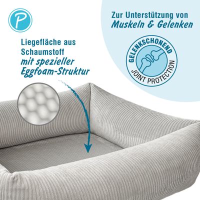 Liegefläche aus Schaumstoff mit spezieller Eggfoam-Struktur, gelenkschonend zur Unterstützung von Muskeln und Gelenken.