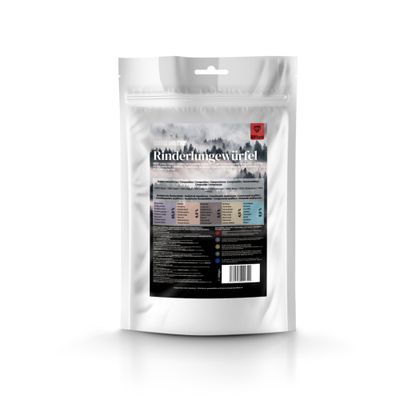 Collagen Sticks, 200 g. Sammansättning: 100 % nötkött. Analys: Protein 72 %, fuktighet 10 %. Utfodringsrekommendation och näringsvärden finns på baksidan.