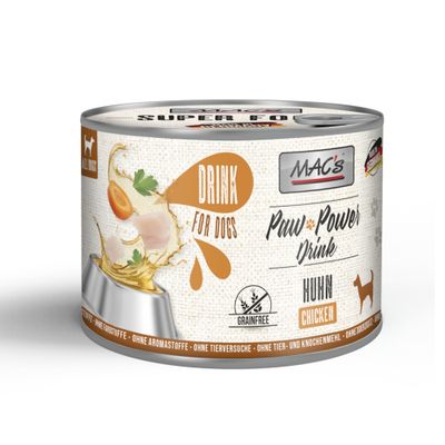 MAC's Paw Power Drink för hundar, kyckling. Dryck för hundar. Spannmålsfri. Utan färgämnen, aromämnen, djurförsök, animaliskt- och benmjöl, tillsatt socker.