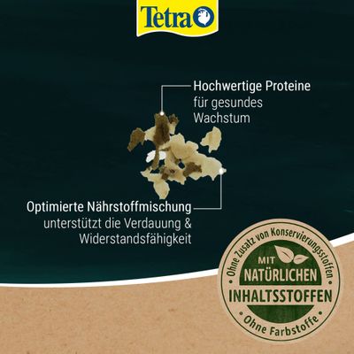 Tetra. Hochwertige Proteine für gesundes Wachstum, optimierte Nährstoffmischung unterstützt Verdauung und Widerstandsfähigkeit, mit natürlichen Inhaltsstoffen, ohne Farbstoffe.