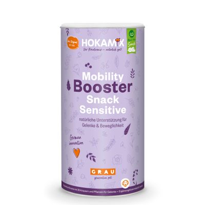 HOKAMIX Mobility Booster Snack Sensitive, naturligt stöd för leder & rörlighet, tysk innovation, GRAU generation pet, köttfri snack.