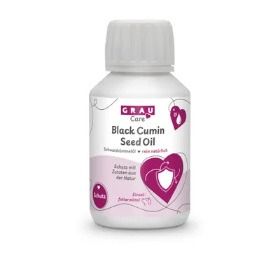 GRAU Care Black Cumin Seed Oil, Schwarzkümmelöl, rein natürlich, Schutz mit Zutaten aus der Natur, Einzelfuttermittel.