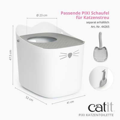 catit PIXI туалет для кошек, Размеры: 52 x 41 x 47,5 см, отверстие Ø 23 см. Подходящий совок PIXI для кошачьего наполнителя приобретается отдельно, арт. 44265.