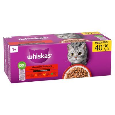 Whiskas Auswahl: Tasty Mix, Duo, Aromatic, Kitten. Perfekte Geschmacksvielfalt für Katzen, verschiedene Sorten und Altersgruppen sichtbar.
