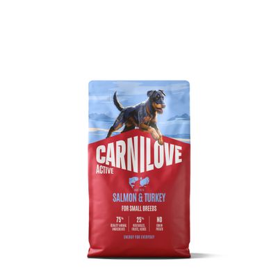 75 % högkvalitativa animaliska ingredienser, 25 % grönsaker, frukt, örter, inget spannmål, inga potatisar. Carnilove.