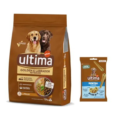 Ultima 3 à 18 kg + friandises Dental Sticks Medium / Maxi 180 g offertes ! - Golden & Labrador Retriever poulet (7,5 kg)