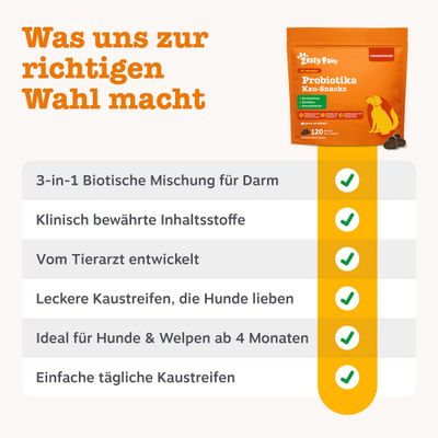 Zesty Paws Probiotika Kau-Snacks: 3-in-1 biotische Mischung, klinisch bewährte Inhaltsstoffe, vom Tierarzt entwickelt, für Hunde und Welpen ab 4 Monaten, tägliche Kaustreifen.