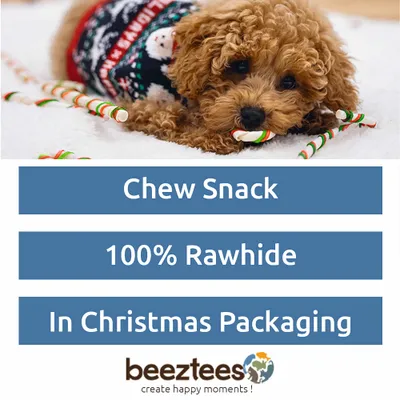 Chew Snack, 100% Rawhide, In Christmas Packaging. beeztees create happy moments! Chew Snack, 100% Rawhide, In Christmas Packaging. beeztees create happy moments!