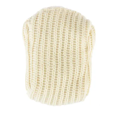 Guante beige de punto de algodón con diseño acanalado, apto para varios usos.