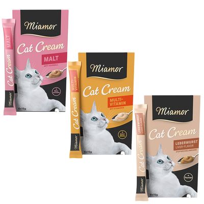Miamor Cat Snack Cream Probiermix 18 x 15 g Malt, Multivitamin, Leberwurst
