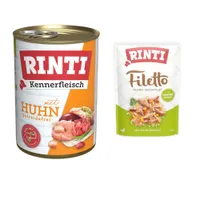 6 x 400 g RINTI Kennerfleisch + 100 g Filetto Pouch in Jelly mit Ente & Gemüse gratis! - Huhn