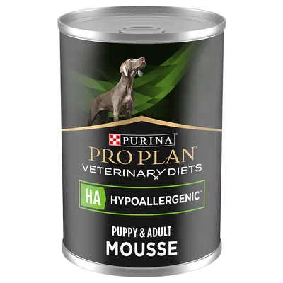 Purina Pro Plan Veterinary Diets HA Hypoallergenic Puppy & Adult Mousse. Alimento especial para perros, hipoalergénico.